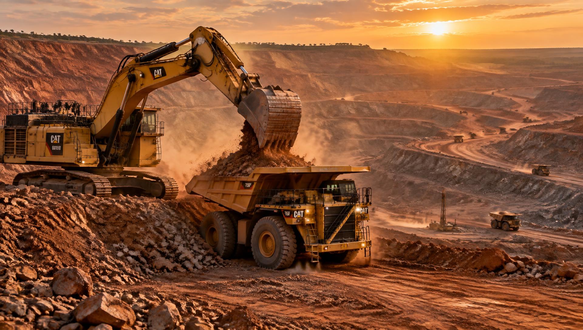 Mining excavator loading a haul truck at an open-pit copper mine in Zambia